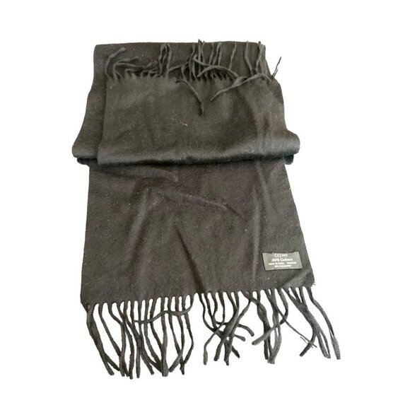 Cezani Black Cashmere Black Fringe Trim Scarf Muffler - Picture 5 of 5